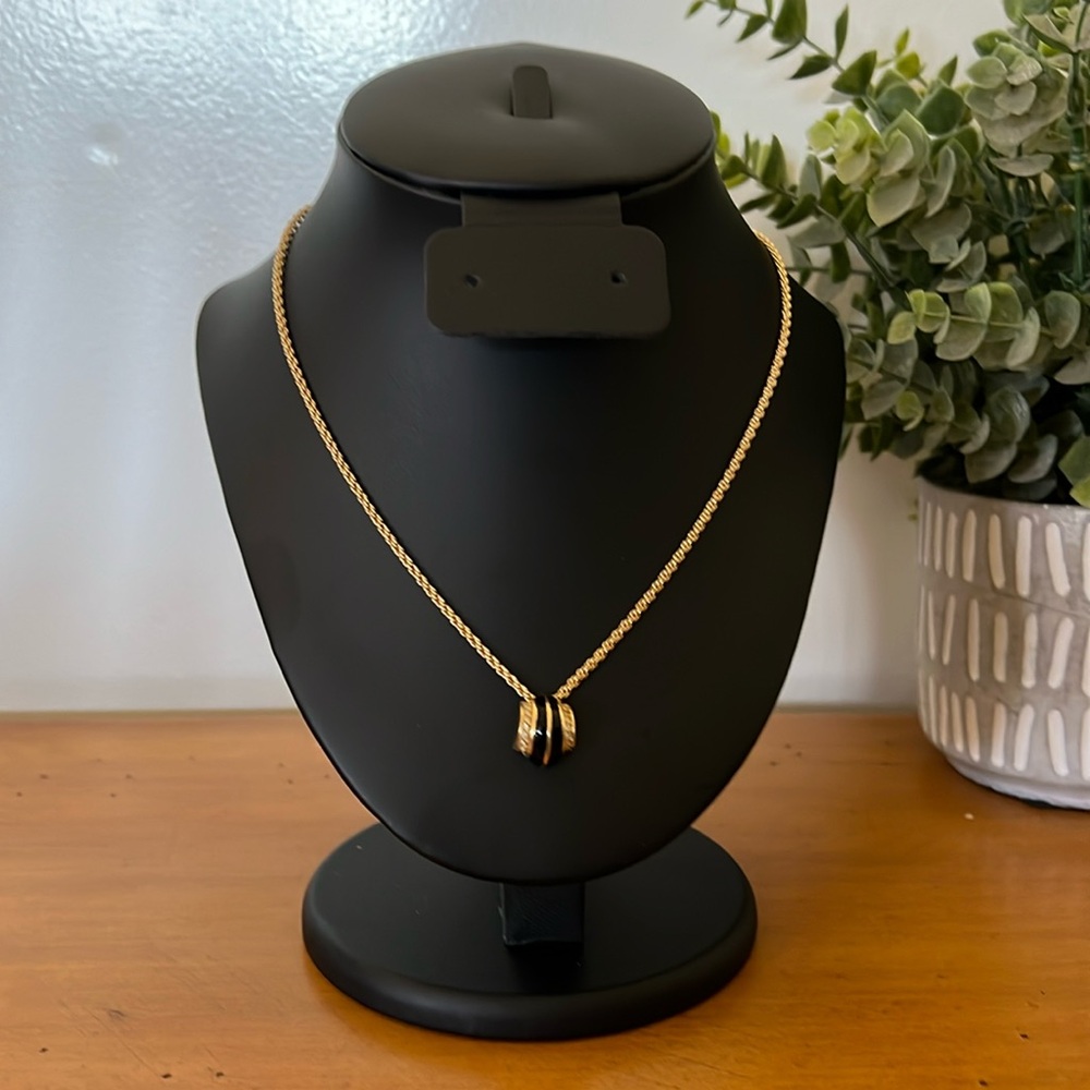 Christian Dior Vintage Rhinestone and Black Enamel Gold Plated Necklace